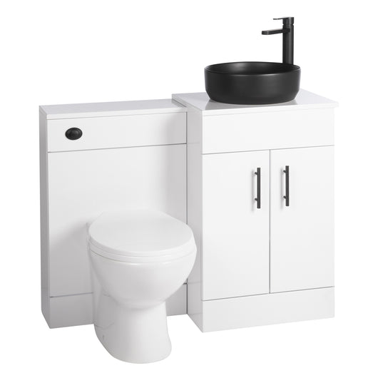  Nuie Eden 1000mm Countertop Vanity with Black Basin & WC Set - White with Black Handles - welovecouk