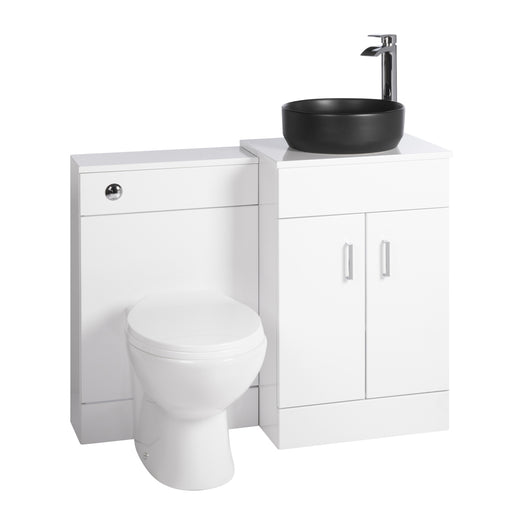  Nuie Eden 1000mm Countertop Vanity with Black Basin & WC Set - White - welovecouk