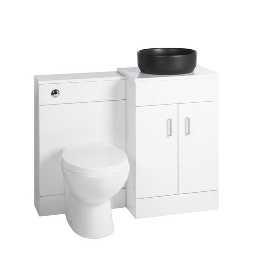  Nuie Eden 1000mm Countertop Vanity with Black Basin & WC Set - White - welovecouk