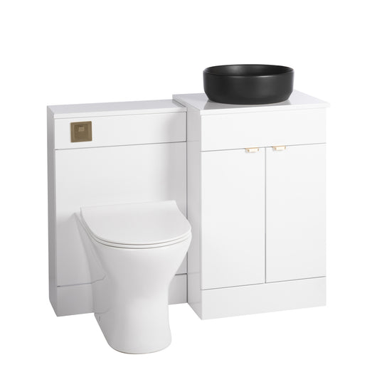  Nuie Eden 1000mm Countertop Vanity with Black Basin & WC Set - White with Brushed Brass Handles - welovecouk