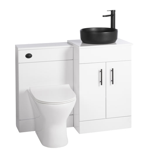  Nuie Eden 1000mm Countertop Vanity with Black Basin & WC Set - White with Black Handles - welovecouk