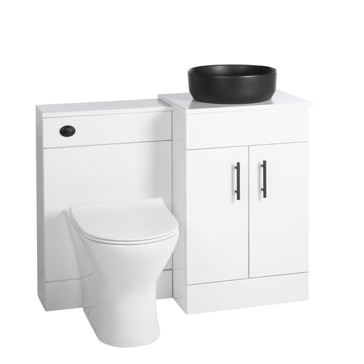 Nuie Eden 1000mm Countertop Vanity with Black Basin & WC Set - White with Black Handles - welovecouk