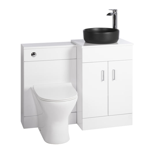  Nuie Eden 1000mm Countertop Vanity with Black Basin & WC Set - White - welovecouk