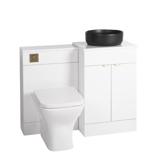  Nuie Eden 1000mm Countertop Vanity with Black Basin & WC Set - White with Brushed Brass Handles - welovecouk