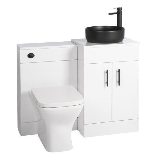  Nuie Eden 1000mm Countertop Vanity with Black Basin & WC Set - White with Black Handles - welovecouk