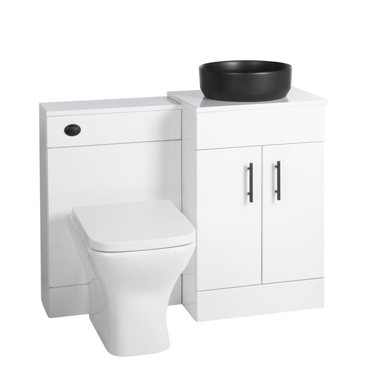  Nuie Eden 1000mm Countertop Vanity with Black Basin & WC Set - White with Black Handles - welovecouk