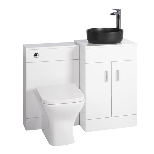  Nuie Eden 1000mm Countertop Vanity with Black Basin & WC Set - White - welovecouk