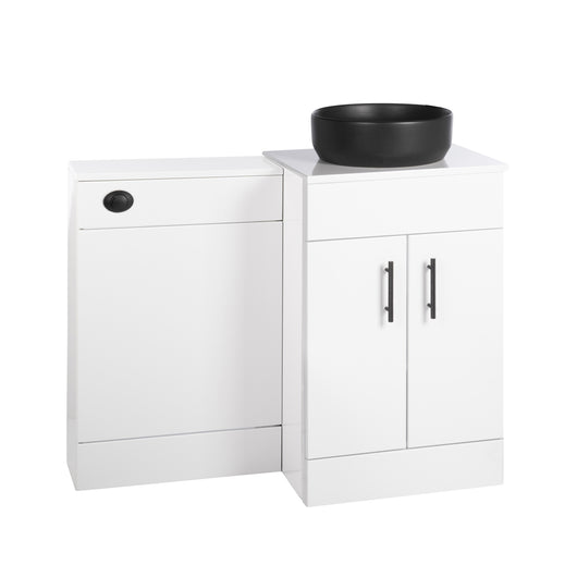  Nuie Eden 1000mm Countertop Vanity with Black Basin & WC Set - White with Black Handles - welovecouk