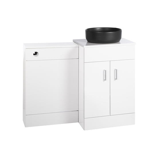  Nuie Eden 1000mm Countertop Vanity with Black Basin & WC Set - White - welovecouk