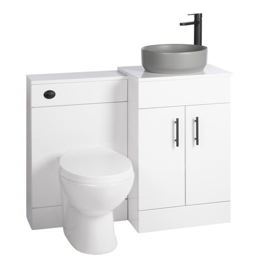  Nuie Eden 1000mm Countertop Vanity with Grey Basin & WC Set - White with Black Handles - welovecouk