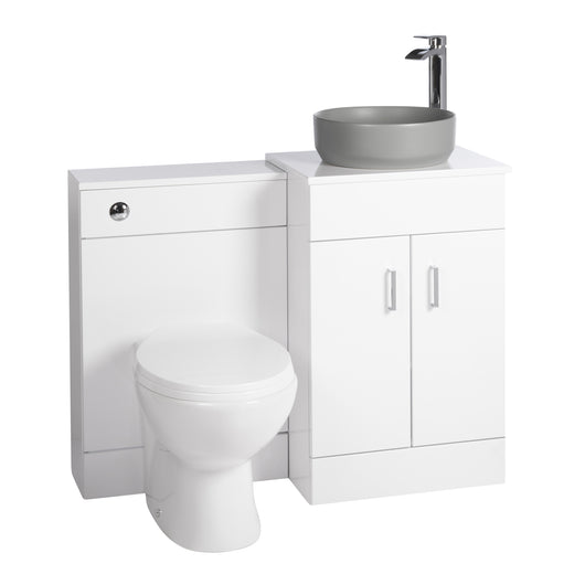  Nuie Eden 1000mm Countertop Vanity with Grey Basin & WC Set - White - welovecouk