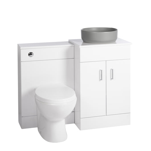  Nuie Eden 1000mm Countertop Vanity with Grey Basin & WC Set - White - welovecouk