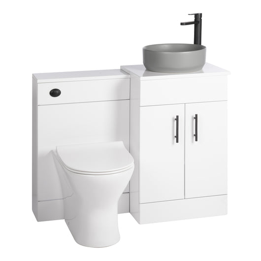  Nuie Eden 1000mm Countertop Vanity with Grey Basin & WC Set - White with Black Handles - welovecouk