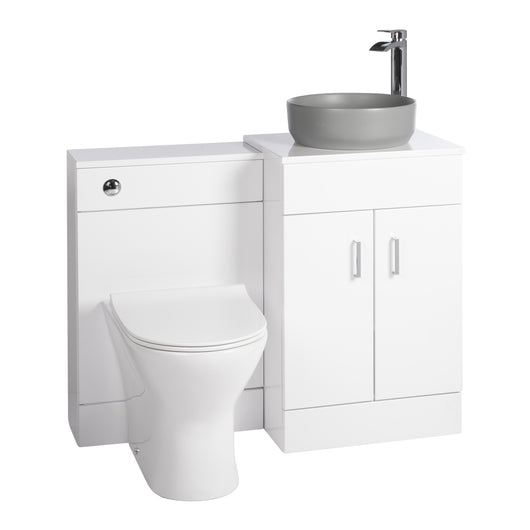  Nuie Eden 1000mm Countertop Vanity with Grey Basin & WC Set - White - welovecouk