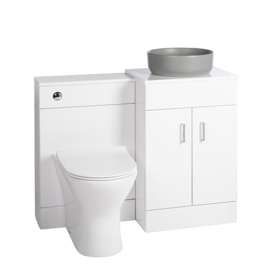  Nuie Eden 1000mm Countertop Vanity with Grey Basin & WC Set - White - welovecouk