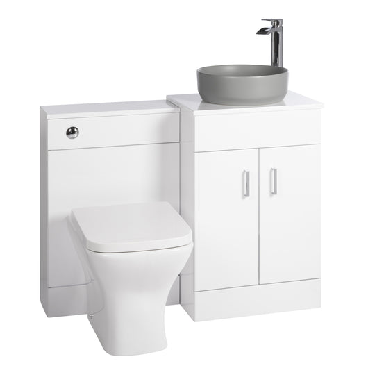  Nuie Eden 1000mm Countertop Vanity with Grey Basin & WC Set - White - welovecouk