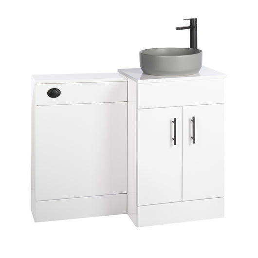  Nuie Eden 1000mm Countertop Vanity with Grey Basin & WC Set - White with Black Handles