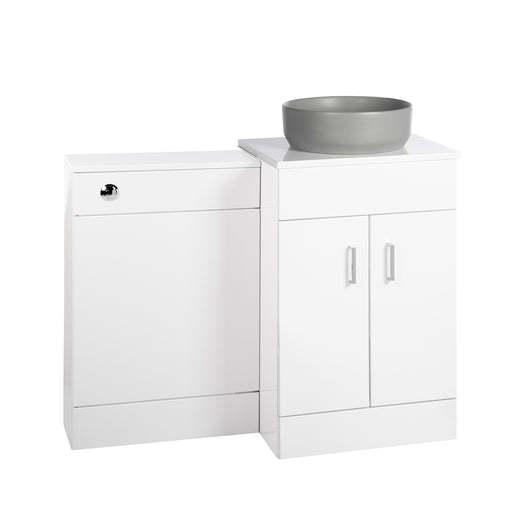  Nuie Eden 1000mm Countertop Vanity with Grey Basin & WC Set - White - welovecouk