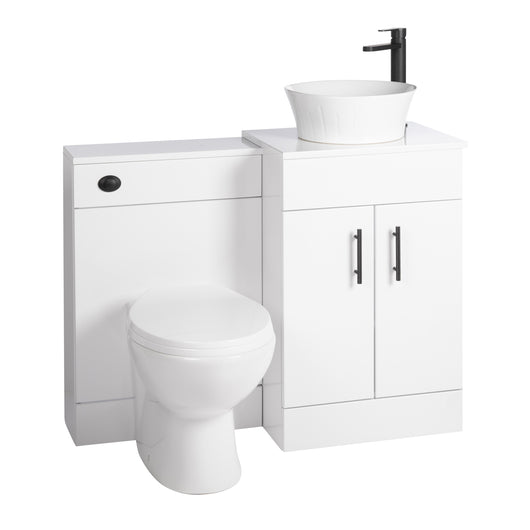  Nuie Eden 1000mm Countertop Vanity with White Basin & WC Set - White with Black Handles - welovecouk