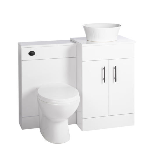  Nuie Eden 1000mm Countertop Vanity with White Basin & WC Set - White with Black Handles - welovecouk