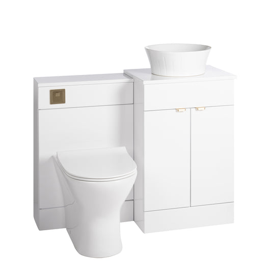  Nuie Eden 1000mm Countertop Vanity with White Basin & WC Set - White with Brushed Brass Handles - welovecouk