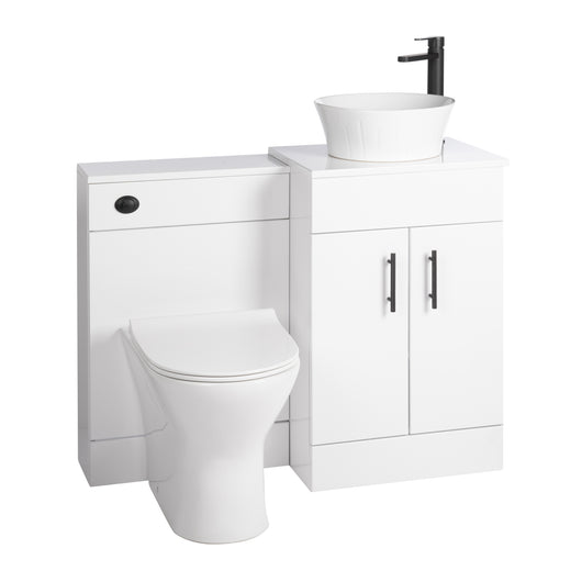  Nuie Eden 1000mm Countertop Vanity with White Basin & WC Set - White with Black Handles - welovecouk