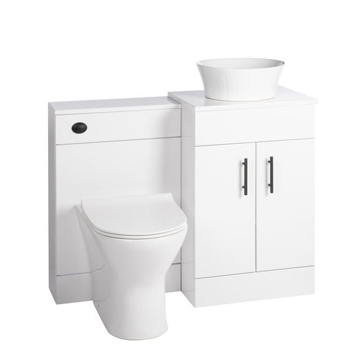  Nuie Eden 1000mm Countertop Vanity with White Basin & WC Set - White with Black Handles - welovecouk