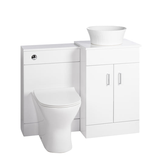  Nuie Eden 1000mm Countertop Vanity with White Basin & WC Set - White - welovecouk