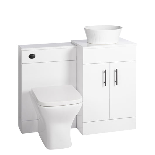  Nuie Eden 1000mm Countertop Vanity with White Basin & WC Set - White with Black Handles - welovecouk