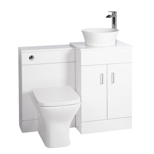  Nuie Eden 1000mm Countertop Vanity with White Basin & WC Set - White - welovecouk