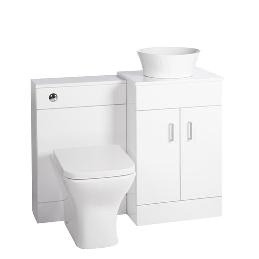  Nuie Eden 1000mm Countertop Vanity with White Basin & WC Set - White - welovecouk