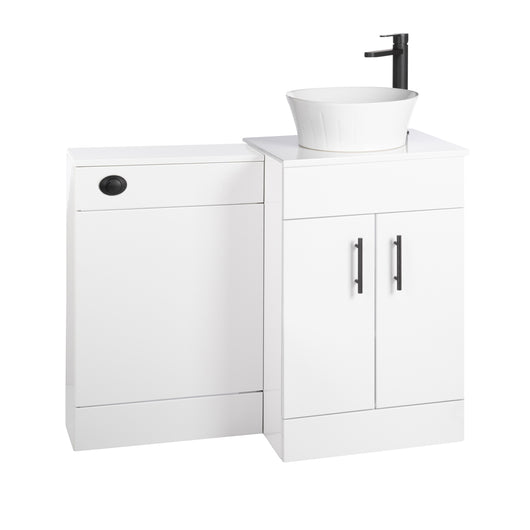 Nuie Eden 1000mm Countertop Vanity with White Basin & WC Set - White with Black Handles