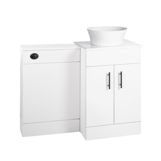 Nuie Eden 1000mm Countertop Vanity with White Basin & WC Set - White with Black Handles - welovecouk