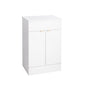 Nuie Eden 500mm Floor Standing 2-Door Countertop Vanity Unit with Basin- Gloss White with Brushed Brass Handles