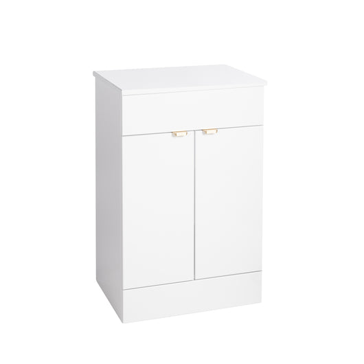  Nuie Eden 500mm Floor Standing 2-Door Countertop Vanity Unit - Gloss White with Brushed Brass Handles