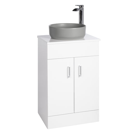  Nuie Eden 500mm Floor Standing 2-Door Countertop Vanity Unit with Matt Grey Basin- Gloss White - welovecouk