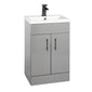 Nuie Eden 500mm Floor standing 2-Door Vanity Unit & Mid-Edge Basin - Gloss Mid Grey with Black Handles - welovecouk