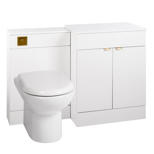  Nuie Eden 1100mm Countertop Vanity & WC Set - White with Brushed Brass Handles