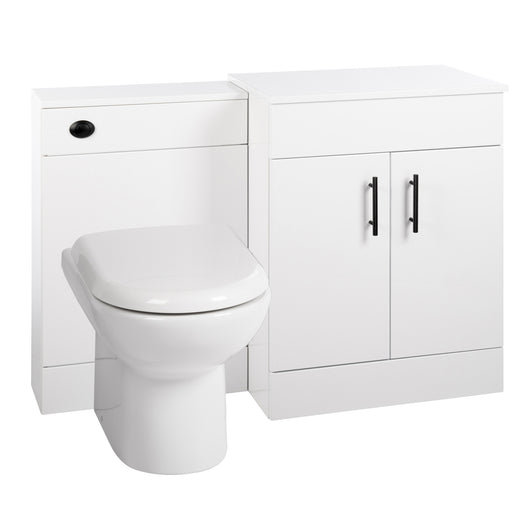  Nuie Eden 1100mm Countertop Vanity & WC Set - White with Black Handles - welovecouk