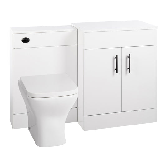  Nuie Eden 1100mm Countertop Vanity & WC Set - White with Black Handles - welovecouk