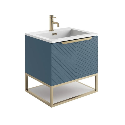  Linear 600 Wall Mounted Vanity Unit with Black Frame/ White Shelf - Blue - welovecouk