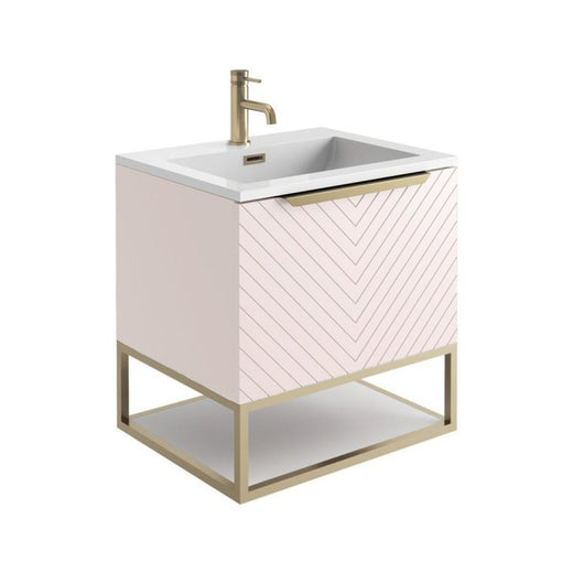  Linear 600 Wall Mounted Vanity Unit with Black Frame/ White Shelf - Pink - welovecouk