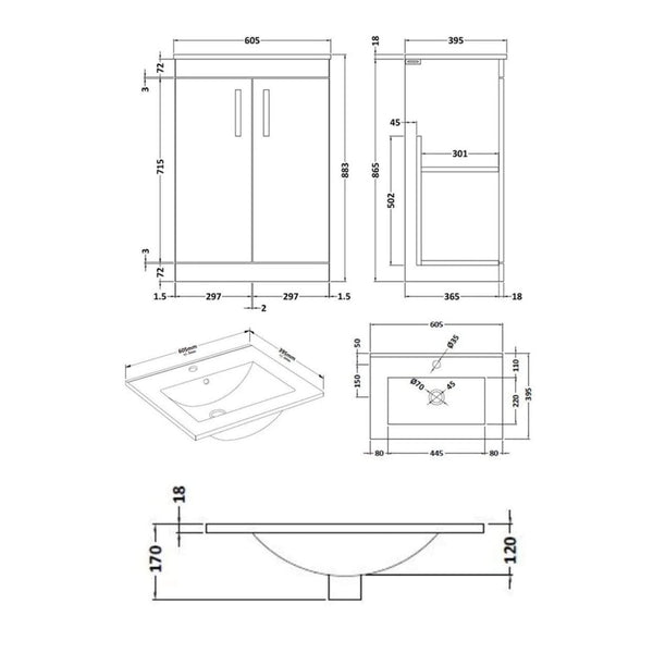 Mantello 600mm Floor Standing 2-Door Basin Vanity Unit - Gloss Grey ...