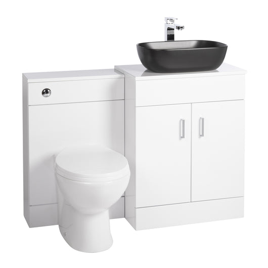 Nuie Eden 1100mm Countertop Vanity with Black Basin & WC Set - White - welovecouk