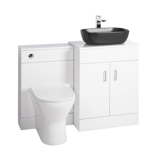  Nuie Eden 1100mm Countertop Vanity with Black Basin & WC Set - White - welovecouk