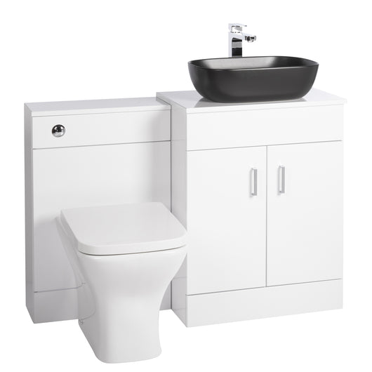  Nuie Eden 1100mm Countertop Vanity with Black Basin & WC Set - White - welovecouk