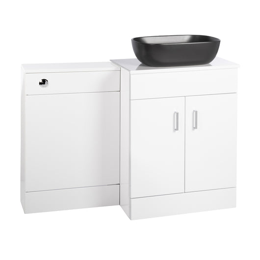  Nuie Eden 1100mm Countertop Vanity with Black Basin & WC Set - White - welovecouk