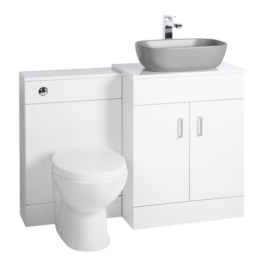  Nuie Eden 1100mm Countertop Vanity with Grey Basin & WC Set - White - welovecouk