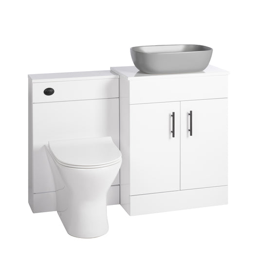  Nuie Eden 1100mm Countertop Vanity with Grey Basin & WC Set - White with Black Handles - welovecouk