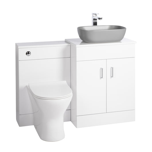  Nuie Eden 1100mm Countertop Vanity with Grey Basin & WC Set - White - welovecouk